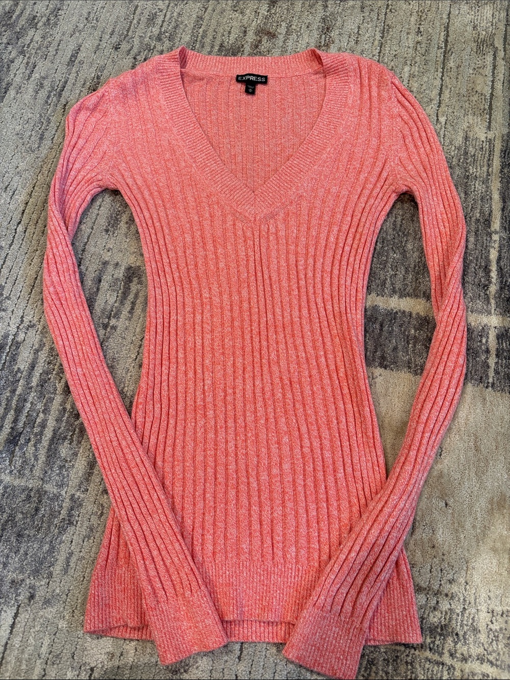 Express Coral Pink Ribbed V-Neck Sweater